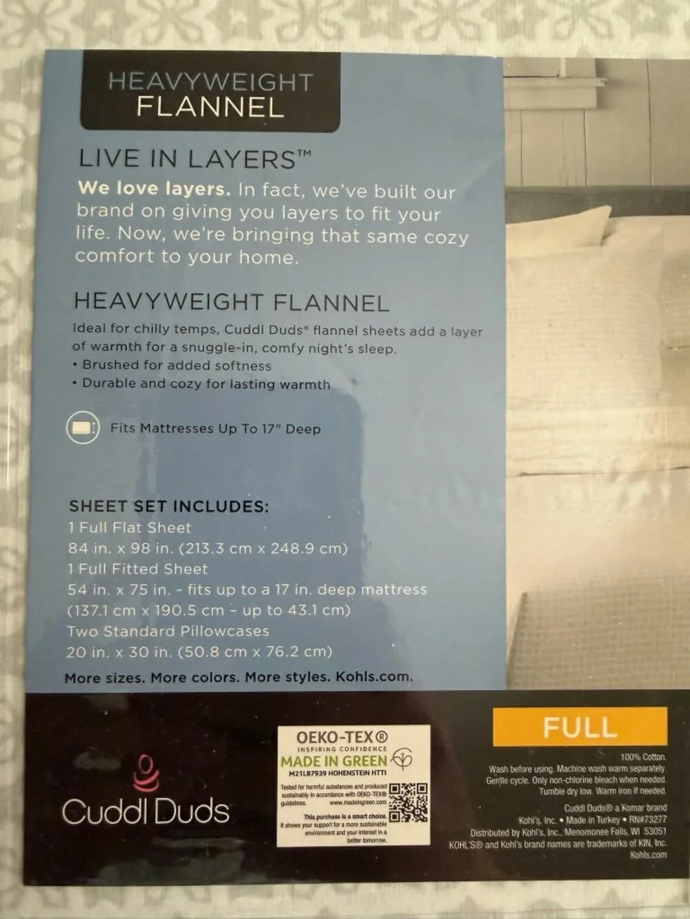 Cuddl Duds Heavyweight Flannel White & Gray Geo Full Sheet Set - NIP